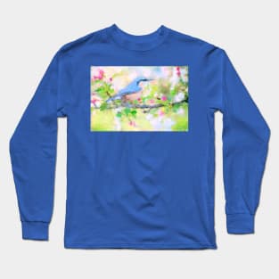 Bird on a Branch Impressionist Painting Long Sleeve T-Shirt